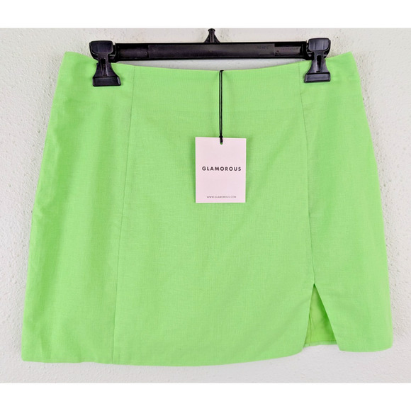 New Glamorous sz US 6 Mini Skirt bright green lined no stretch short women 2417 - Picture 1 of 4